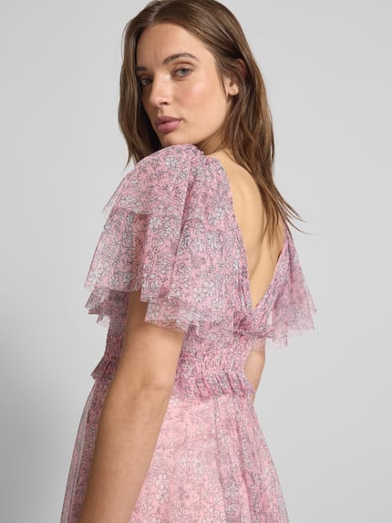 Lace & Beads Knielanges Cocktailkleid mit V-Ausschnitt Rose 3