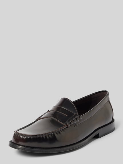 Produktfoto, donkere gladleren heren loafers met afgeronde punt en comfortmodel, zool glad, model 'CLOUT MOVE' van Lloyd, hakhoogte 2 cm, schachthoogte 7 cm, schachtbreedte 14 cm