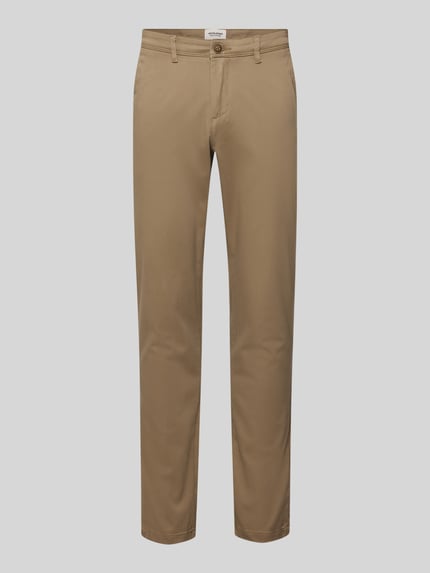 Produktfoto, Stoffhose mit Gesäßtaschen Modell 'MARCO' von Jack & Jones, bawełna z elastanem, prosty krój, beż, kieszenie, gładka faktura