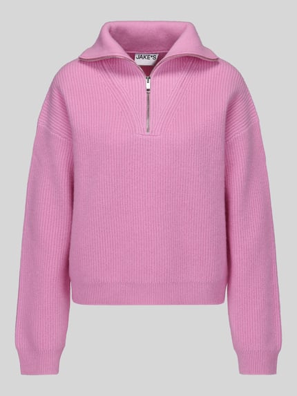 Jake*s Casual Sweter z wełny z kołnierzem zapinanym Mocnoróżowy 2