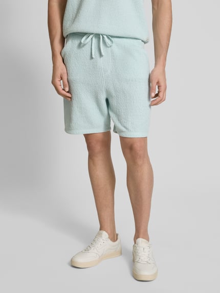 BOSS Orange Regular Fit Sweatshorts mit Strukturmuster Modell 'Amoffle' Hellblau 4