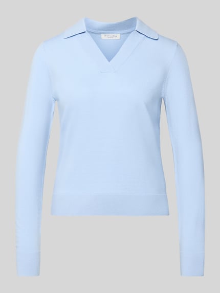 Produktfoto, Regular Fit Longsleeve aus Viskose-Mix mit Polo-Kragen von Christian Berg Woman in Hellblau, Strick-Optik, taillierte Passform