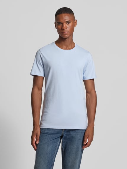 Casual Friday T-shirt z prążkowanym okrągłym dekoltem Jasnoniebieski 4