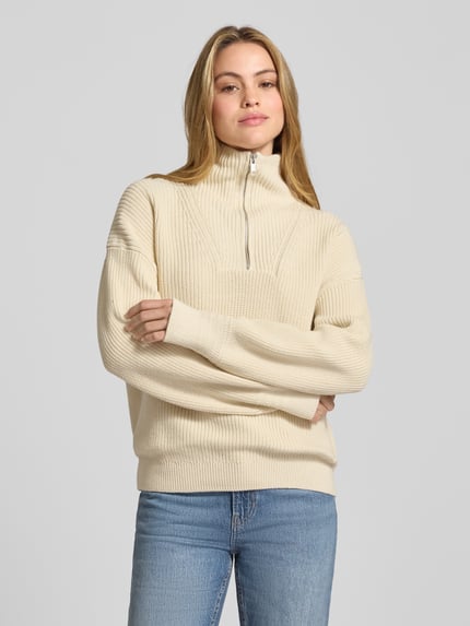 Jake*s Casual Sweter z dzianiny z kołnierzem Écru 4