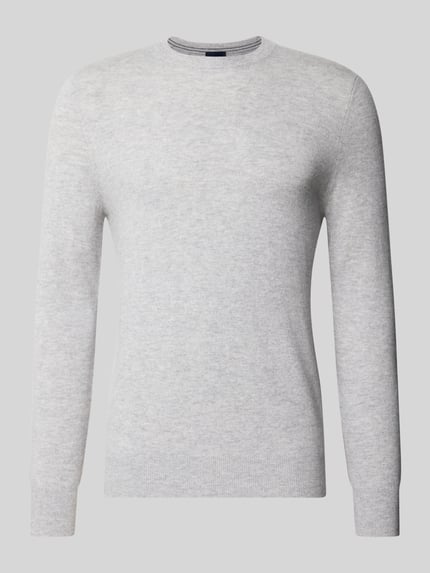 Produktfoto, Regular Fit Strickpullover aus Woll-Kaschmir-Mix von Christian Berg Men, unifarben hellgrau, Rundhalsausschnitt, feine Stricktextur