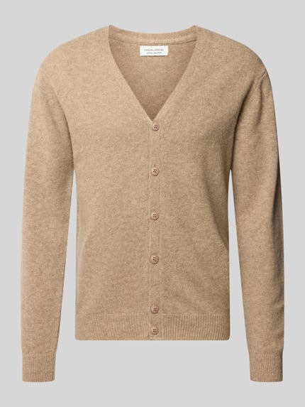 Produktfoto, Cardigan mit V-Ausschnitt Modell 'KARL' von Casual Friday in Beige, Baumwoll-Mix, Regular Fit, glatte Textur, Knopfleiste