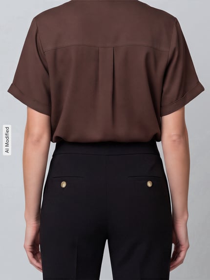 Kobieta prezentuje czarne spodnie Regular Fit Weite Hose mit Viskose-Anteil Modell 'ALARA' od SEDUCTIVE, widok całej sylwetki od tyłu.