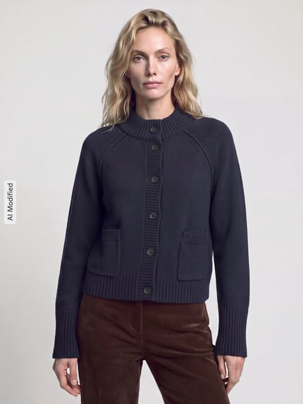 Tom Tailor Regular Fit Strickjacke aus reiner Baumwolle Marine 4