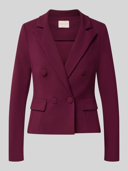 Produktfoto, Slim Fit Blazer mit Reverskraag van Rinascimento in donker bordeaux, elastische materiaalmix, dubbele knoopsluiting, klepzakken, ruglengte maat S 53 cm