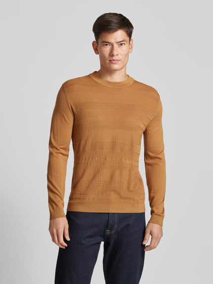 Selected Wollpullover mit Strukturmuster Modell 'TRAY' Cognac 4