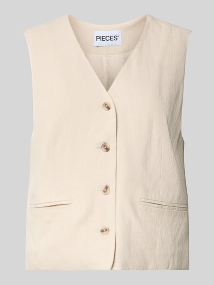PIECES Regular Fit Weste aus Viskose-Leinen-Mix Modell 'VINSTY' Beige 2