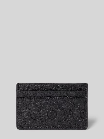 Productfoto, Portemonnee met all-over logo-reliëf model 'Samba' van VALENTINO BAGS, zwart leer, open hoofdvak, steekvakken buitenkant.