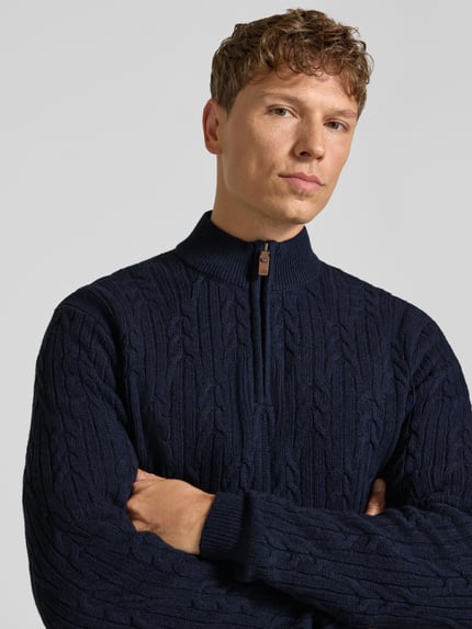 Fynch-Hatton Slim Fit Strickpullover aus Baumwoll-Woll-Mix Marine 3