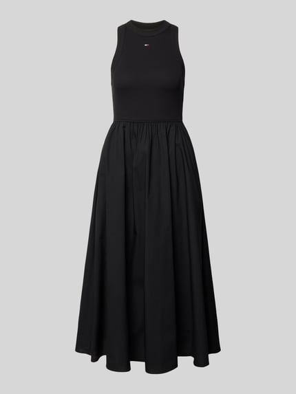 Productfoto, zwart Midikleid aus reiner Baumwolle van Tommy Jeans, effen look, a-lijn fit, midi lengte, ronde hals, mouwloos, katoen materiaal
