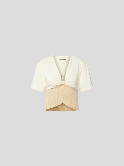 Rabanne T-shirt z asymetrycznym dołem Beżowy 2