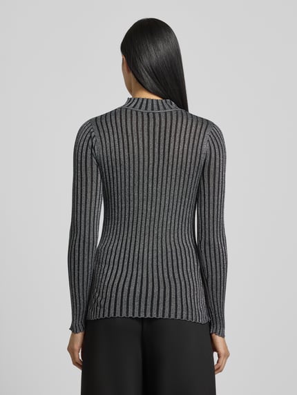 Soyaconcept Slim Fit Turtleneck-Pullover aus Viskose-Mix mit Stehkragen Modell 'Violetta' Metallic Black 5