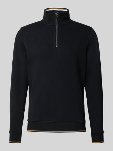 Produktfoto, Regular Fit Troyer mit elastischen Abschlüssen od Christian Berg Men, mieszanka bawełny, kołnierz zapinany, kolor czarny.