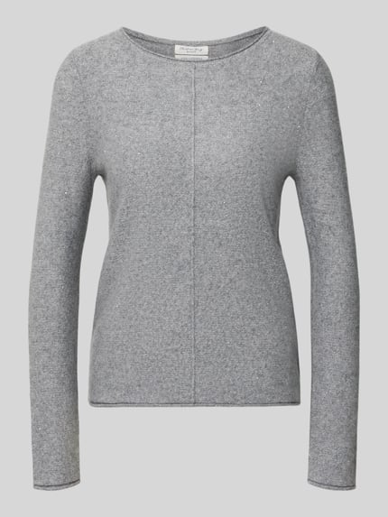 Produktfoto, Regular Fit Longsleeve aus Kaschmir-Mix von Christian Berg Woman, grau, Rundhalsausschnitt, Ziernaht, Damenmode, strukturierte Textur