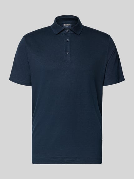 Produktfoto, Regular Fit Poloshirt aus leinen-elastaan-mix van OLYMP Level Five, heren poloshirt met knoopsluiting, 1/2-mouwen, ruglengte maat M 70 cm, donkerblauw, gladde textuur