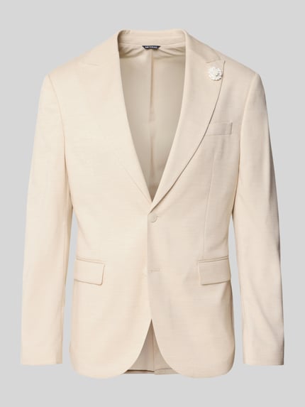 Produktfoto, Slim Fit 2-knoops colbert met linnenmix van MCNEAL in licht beige, reverskraag, bloemdetail, paspelzak op de borst, klepzakken, ruglengte maat 50: 73 cm, schouderbreedte: 45 cm, mouwlengte: 66 cm, materiaalmix