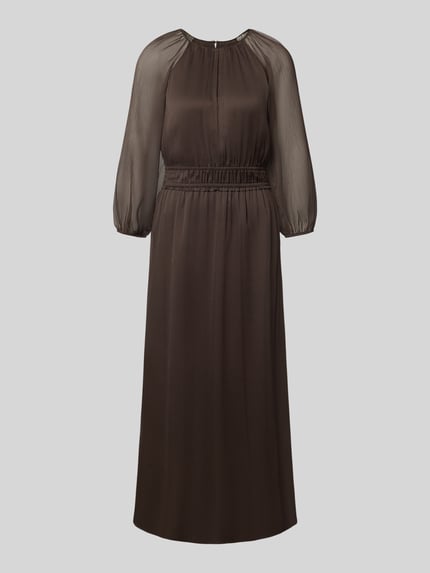 Produktfoto, Maxikleid in semitransparentem Design von COMMA, taillierte Passform, Rundhalsausschnitt, langärmelig, braune Farbe