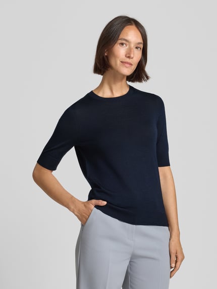 BOSS Regular fit pullover van zuivere scheerwol, model 'FARBELLA' Marineblauw - 4