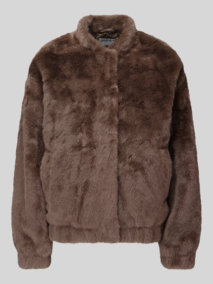 Jake*s Casual Webpelzjacke mit verdecktem Druckknopfverschluss Dunkelbraun 2