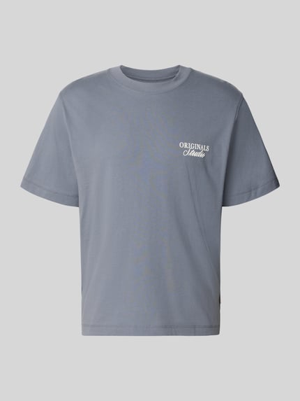 Produktfoto, T-Shirt mit Statement-Print Modell 'NORREBRO' von Jack & Jones in Blau, reine Baumwolle, gerader Schnitt, Rundhalsausschnitt