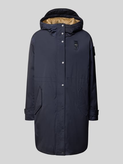 Produktfoto, dunkelblauer Parka mit Kapuze Modell 'PAYNE' von BLAUER, unifarben, Longline, seitliche Eingrifftaschen, glatte Textur