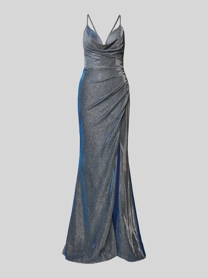 LUXUAR FASHION Avondjurk met cascadehals Marineblauw - 2