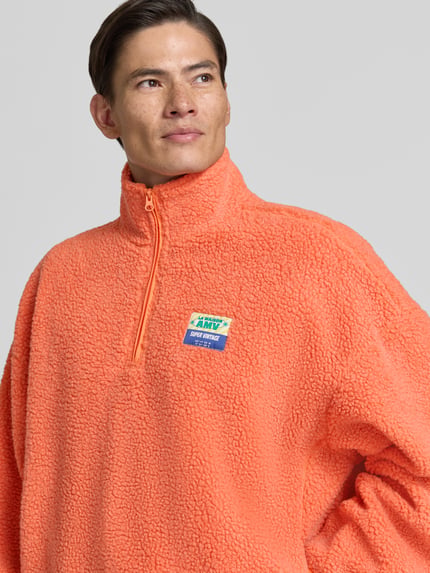 American Vintage Oversized Fit Sweatshirt in Teddy-Optik mit Troyer-Kragen Lachs 3