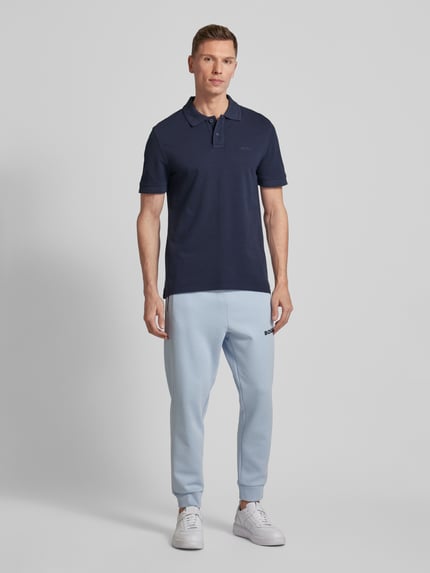 BOSS Orange Slim fit poloshirt met korte knoopsluiting, model 'Prime' Marineblauw - 1