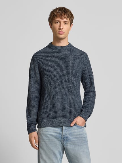 JACK & JONES Gebreide pullover met ribboorden, model 'LINK' Donkerblauw gemêleerd - 4