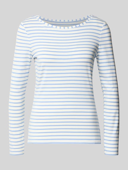 Produktfoto, Longsleeve im Allover-Look mit Rundhalsausschnitt von Oui aus Baumwoll-Mix und Micromodal, weiß-blau gestreift, Regular Fit