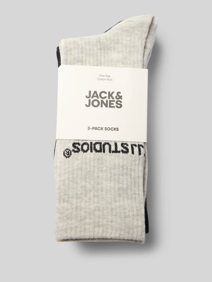 JACK & JONES Socken mit Label-Detail im 3er-Pack Hellgrau Melange 3