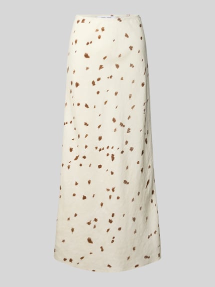 Produktfoto, Leinenrock in A-Linie von Samsøe Samsøe, creme mit braunen Flecken, Reines Leinen, Maxirock, Bundweite 38 cm, Gesamtlänge 103 cm