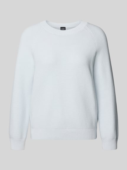 Productfoto, Boxy Fit Strickpullover aus reiner Baumwolle Modell 'FOVILA' van BOSS, dames gebreide pullover, look: effen, pasvorm: boxy fit, kraagmodel: ronde hals, lange mouw, raglanmouwen, mouwboord en rompzoom geribd, materiaalverwerking: knitwear, puur katoen