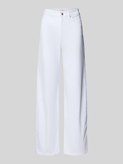 Produktfoto, weiße Wide Leg Jeans aus Baumwoll-Mix Modell 'MADISON' von Only, High Waist, 5-Pocket-Design, Denim, unifarben, Gürtelschlaufen.