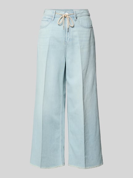 Produktfoto, Wide Leg Culotte-Jeans aus Lyocell-Baumwoll-Mix Modell 'SURI' van s.Oliver RED LABEL in lichtblau met franjes en 5-pocketmodel, denimlook, wide leg pasvorm, high waist, logoprint, tunnelkoord, knoop- en ritssluiting, mix van katoen en lyocell