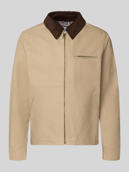 Produktfoto, Regular Fit Jacke mit Umlegekragen von MCNEAL in Beige mit braunem Kragen, Reißverschluss, Brust- und Eingrifftaschen, reine Baumwolle
