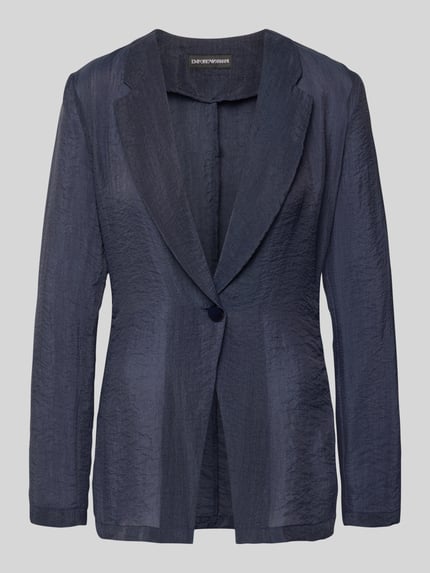 Produktfoto, dunkelblauer Slim Fit Blazer mit Knopfverschluss von Emporio Armani, Lyocell-Mix, Crinkle-Optik, Reverskragen, glatte Textur