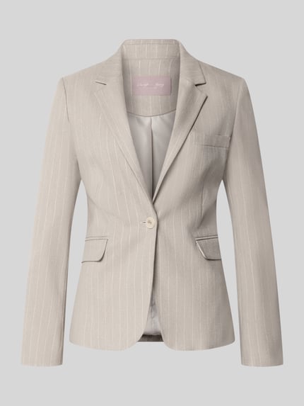 Produktfoto, Regular Fit Blazer mit Viskose-Anteil von Christian Berg Woman Selection in Beige mit feinen Streifen, Reverskragen, Knopfverschluss, Pattentaschen, elastischer Material-Mix, neutrale Struktur.