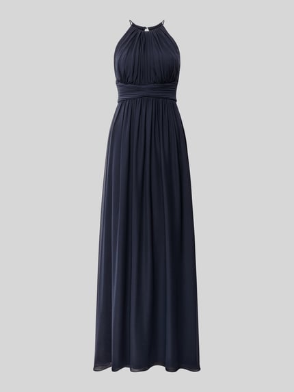 Produktfoto, Abendkleid mit Raffungen von Jake*s Cocktail, długa granatowa sukienka maxi z marszczeniami, dopasowany krój, rozcięcie na plecach, zamek błyskawiczny z tyłu, długość pleców w rozmiarze 36: 147 cm, szerokość w rozmiarze 36: 36 cm, gładka tekstura