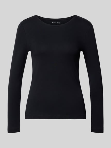Produktfoto, Slim Fit Longsleeve aus reiner Baumwolle von Christian Berg Woman in Schwarz, taillierte Passform, Rundhalsausschnitt, glatte Textur
