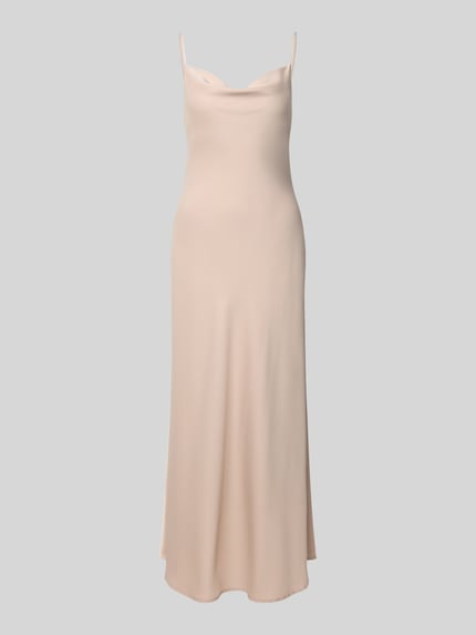 Produktfoto, Cocktailkleid aus Satin mit Wasserfall-Ausschnitt von Jake*s Cocktail, Gerader-Schnitt, Midikleid in hellem Beige, glatte Textur