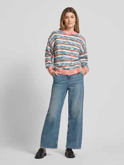 Jake*s Casual Strickpullover mit gerippten Abschlüssen Jeansblau 1