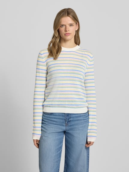 PIECES Sweter z dzianiny o kroju regular fit z czystej bawełny model 'DIANA' Biały 4