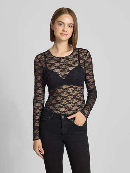 REVIEW Longsleeve aus floraler Spitze Black 4