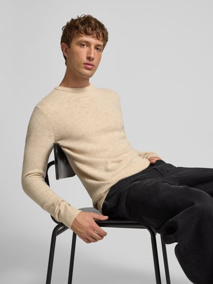 Blend Gebreide pullover met ribboorden, model 'BRANKO' Beige gemêleerd - 3