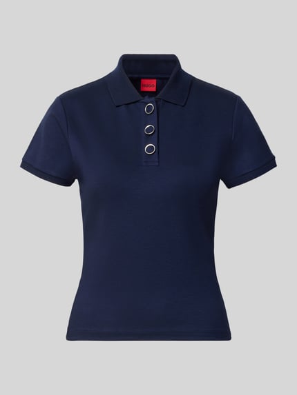 Productfoto, donkerblauw regular fit poloshirt uit viscosemix model 'Dereyel' van HUGO, Dames poloshirt, effen kleur, fijne textuur